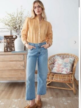 Marea Marigold Floral Yellow Charlie Thistle Shirt Blouse Cotton Size Medium